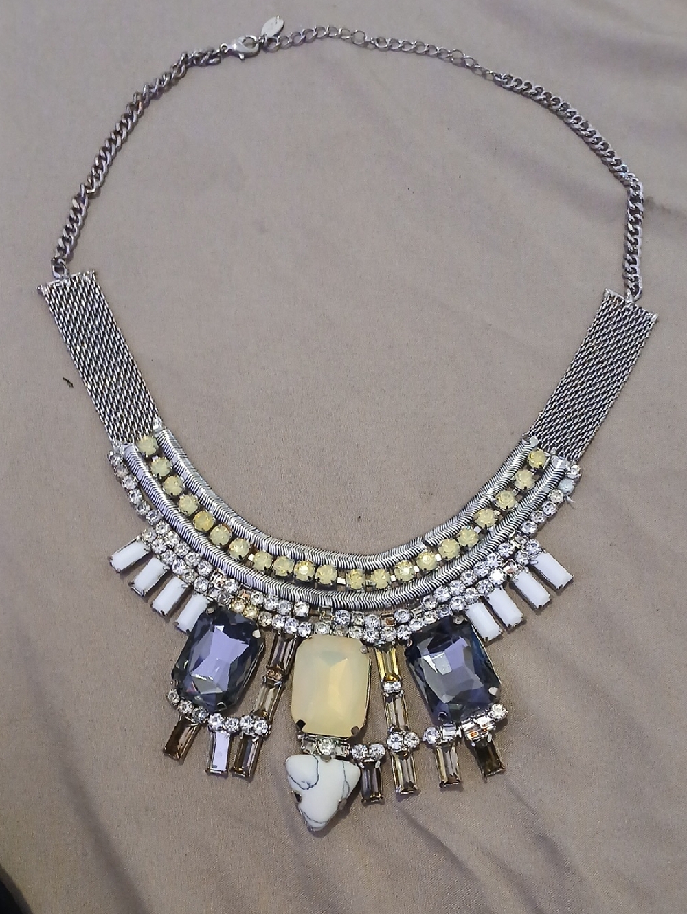 ALDO Silver-Tone Necklace with Yellow, Purple and White Stones